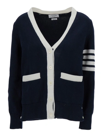 Thom Browne Hector Icon Blue Cardigan With Jacquard Motif And 4bar Detail In Cotton Woman