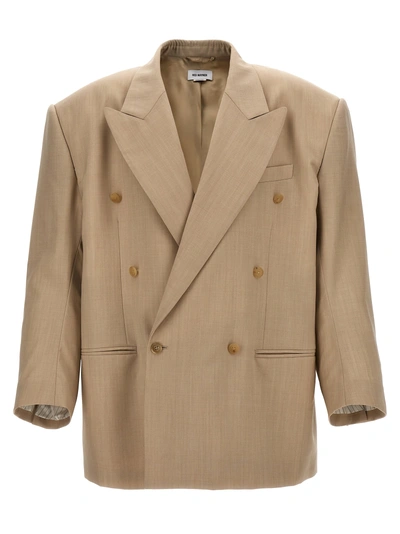 Hed Mayner Double-breasted Wool Blazer In Beige