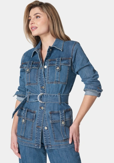 Bebe Semi Fitted Utility Denim Jacket In Cielo Wash