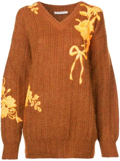 Christopher Kane Floral-embroidered Sweater - Brown