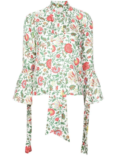 La Doublej Floral Print Asymmetric Shirt - White In White