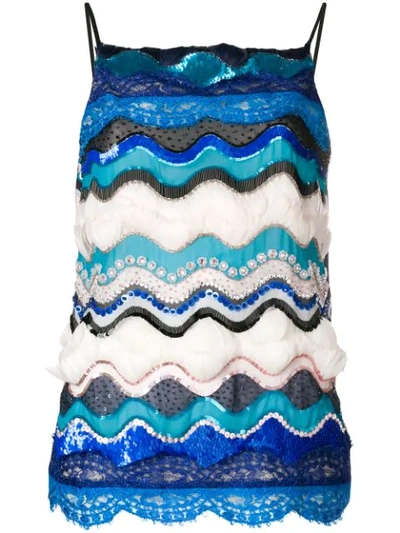 Emilio Pucci Wave Print Spaghetti Strap Tank Top - Blue