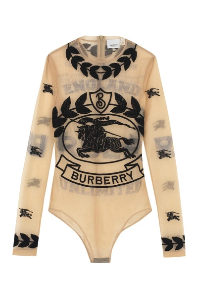 Burberry Embroidered Tulle Bodysuit In Beige