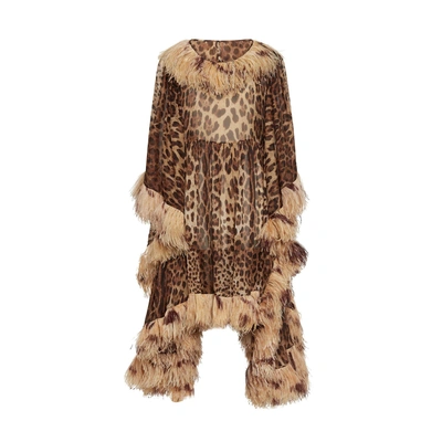 Dolce & Gabbana Cape Dress In Brown