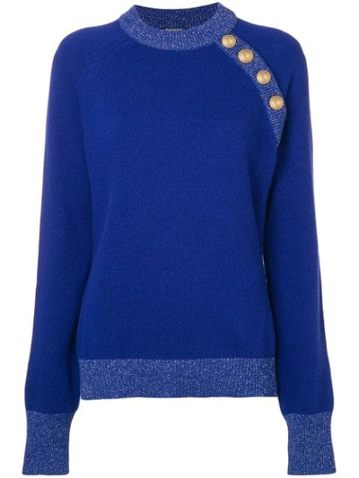 Balmain Shoulder Button Knit Sweater - Blue