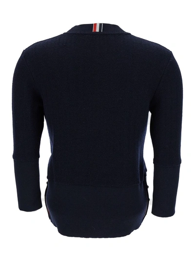 Thom Browne Blue Sweater With Buttons Details And 3/4 Sleeves In Wool Woman