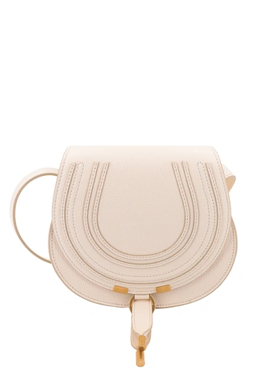 Chloé Marcie Small Leather Shoulder Bag With Logo Engraving In Neutrals
