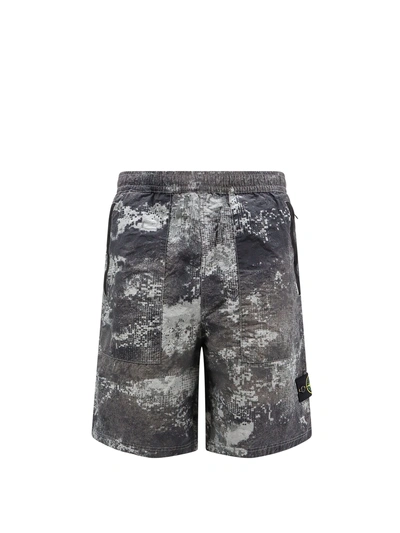 Stone Island Recycled Nylon Bermuda Shorts With Removable Logo Patch In Grey