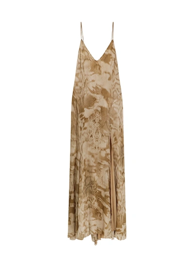 Blumarine Viscose Dress With Camouflage Python Print In Neutrals