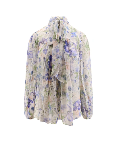 Zimmermann Viscose Top With Floral Print In Blue