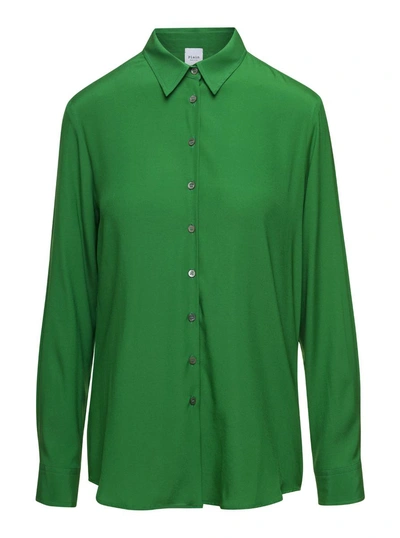 Plain Silk Shirt In Green