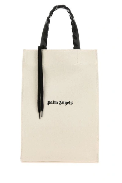 Palm Angels Man Ivory Canvas Shopping Bag In Cream