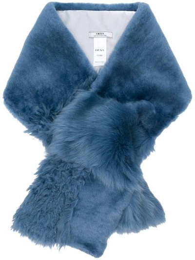 Desa Collection Fur Scarf - Blue