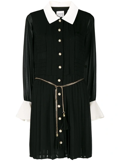 Edward Achour Paris Pearl Buttoned Shirt Dress In Black