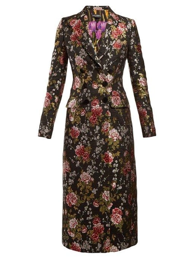 Dolce & Gabbana Floral-jacquard Long Coat In Multi-colored