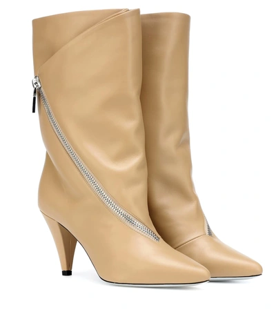 Givenchy Point-toe Calf-height Leather Boots In Beige