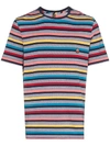 Missoni Multicoloured Striped Cotton T Shirt In Blue