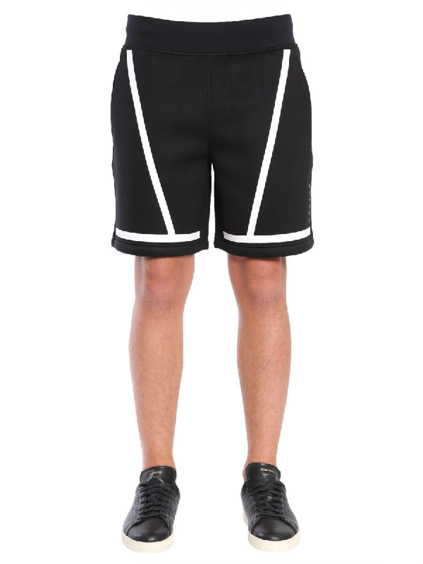 Blackbarrett Mid-Rise Line-Print Jersey Shorts In Black | ModeSens