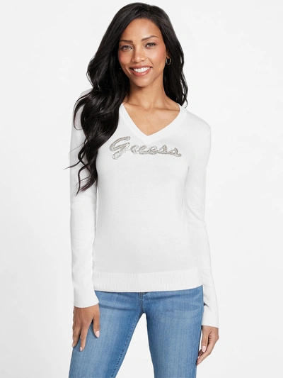 Guess Factory Dora Bead Sweater In White