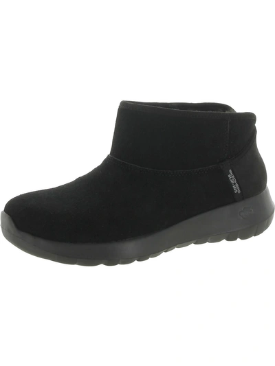 Skechers On The Go Joy Womens Suede Faux Fur Lined Ankle Boots In Black