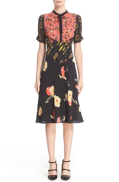 Etro Patchwork Floral-print Silk Dress, Black | ModeSens