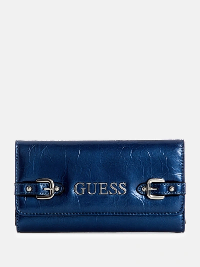 Guess Factory Dementri Slim Clutch Wallet In Blue