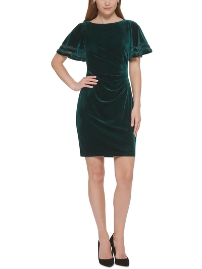 Jessica Howard Petites Womens Velvet Flutter Sleeve Cocktail And Party Dress In Green