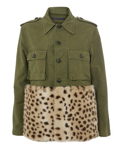 Harvey Faircloth Leopard Faux Fur Field Jacket In Olive/army