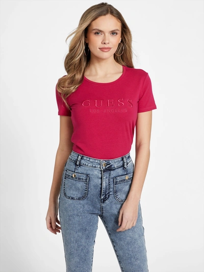 Guess Factory Lizza Embroidered Logo Tee In Pink
