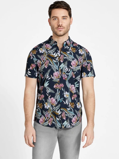 Guess Factory Grego Printed Shirt In Blue