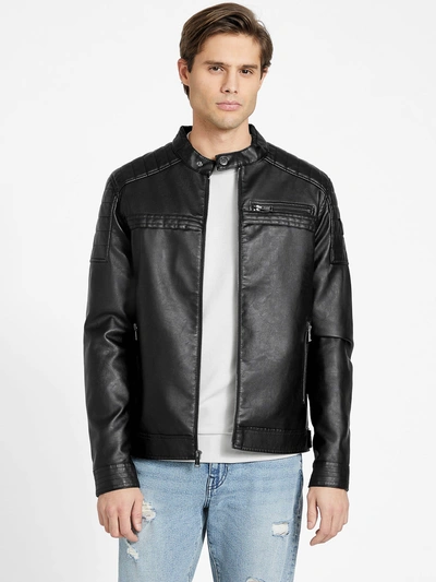 Guess Factory River Washed Faux-leather Moto Jacket In Black