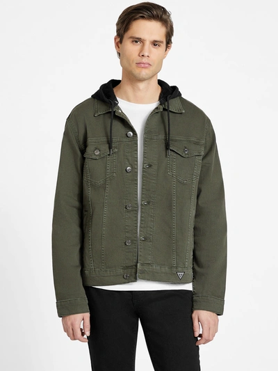 Guess Factory Brayden Hooded Denim Jacket In Green