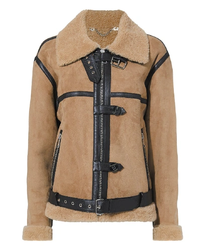 Victoria Victoria Beckham Shearling Fitted Jacket In Neutrals