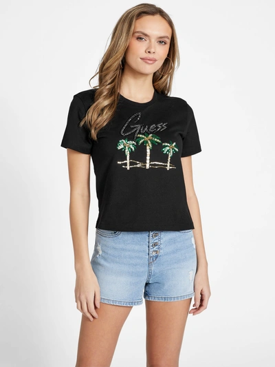 Guess Factory Eco Embellished Palms Tee In Black