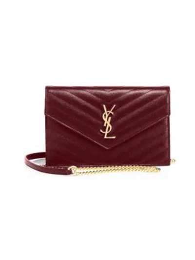 Saint Laurent Small Monogram Matelassé Leather Wallet-on-chain In Rouge Pink