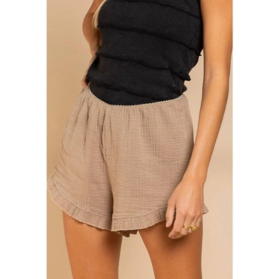 Pol Amber Ruffle Shorts In Taupe In Brown