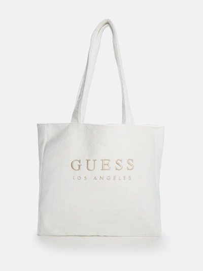 Guess Factory Terry Cloth Logo Tote In White