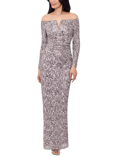 Xscape Womens Embellished Maxi Cocktail And Party Dress In Grey