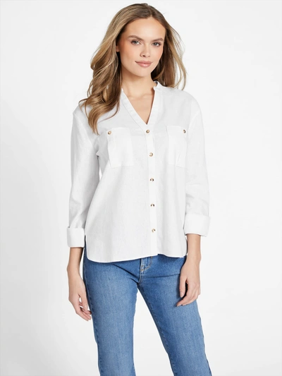 Guess Factory Charlotte Linen Button-up Top In White