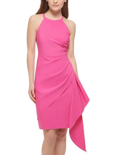 Vince Camuto Petites Womens Knit Sleeveless Halter Dress In Pink