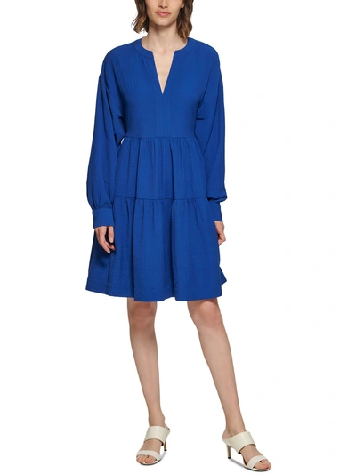Calvin Klein Womens A-line Tie Waist Mini Dress In Blue