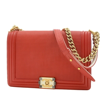 Pre-owned Chanel Boy Leather Shoulder Bag () In Red