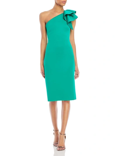 Eliza J Womens Ruffled One Shoulder Cocktail Dress In Green