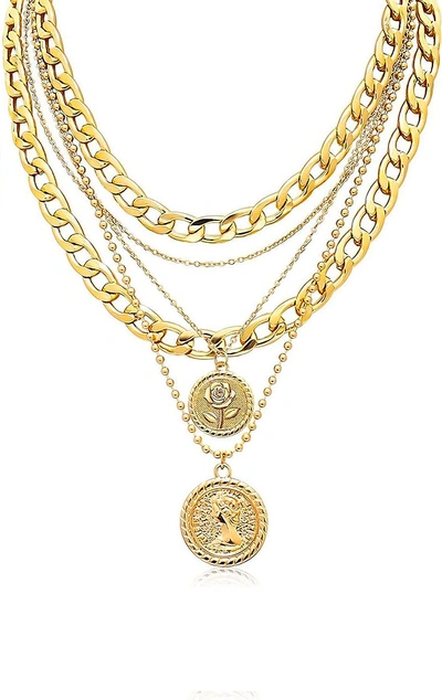 Liv Oliver 18k Gold Multi Layer Coin Chain Necklace