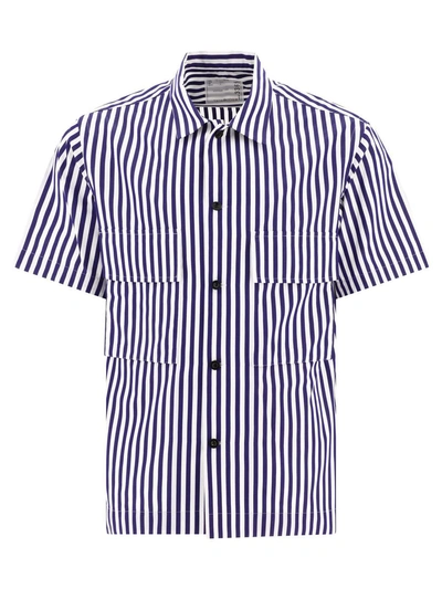 Sacai Short Sleeved Thomas Mason Poplin Shirt In Blue