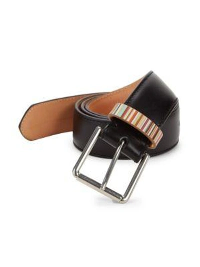 Paul Smith Multi-stripe Keeper Leather Belt In Black
