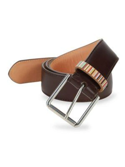 Paul Smith Multi-stripe Keeper Leather Belt In Chocolate