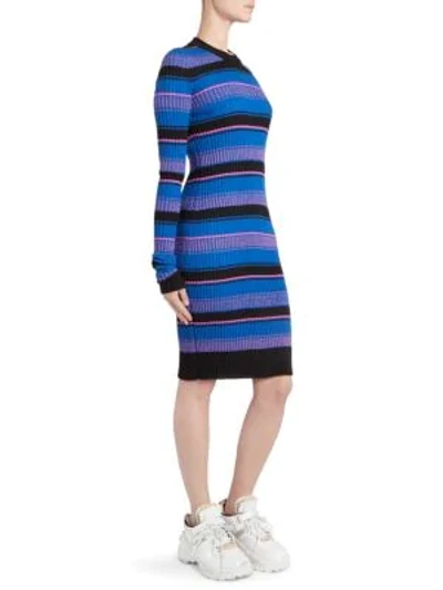 Maison Margiela Crewneck Stripe Knit Bodycon Dress In Blue