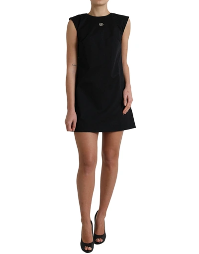 Dolce & Gabbana Black Dg Logo Cotton Shift A-line Mini Dress