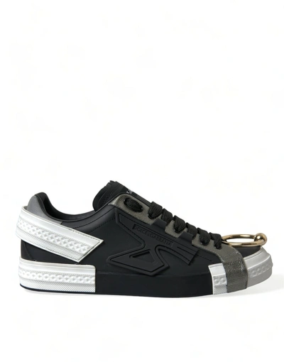 Dolce & Gabbana Black Leather Portofino Low Top Men Sneakers Shoes